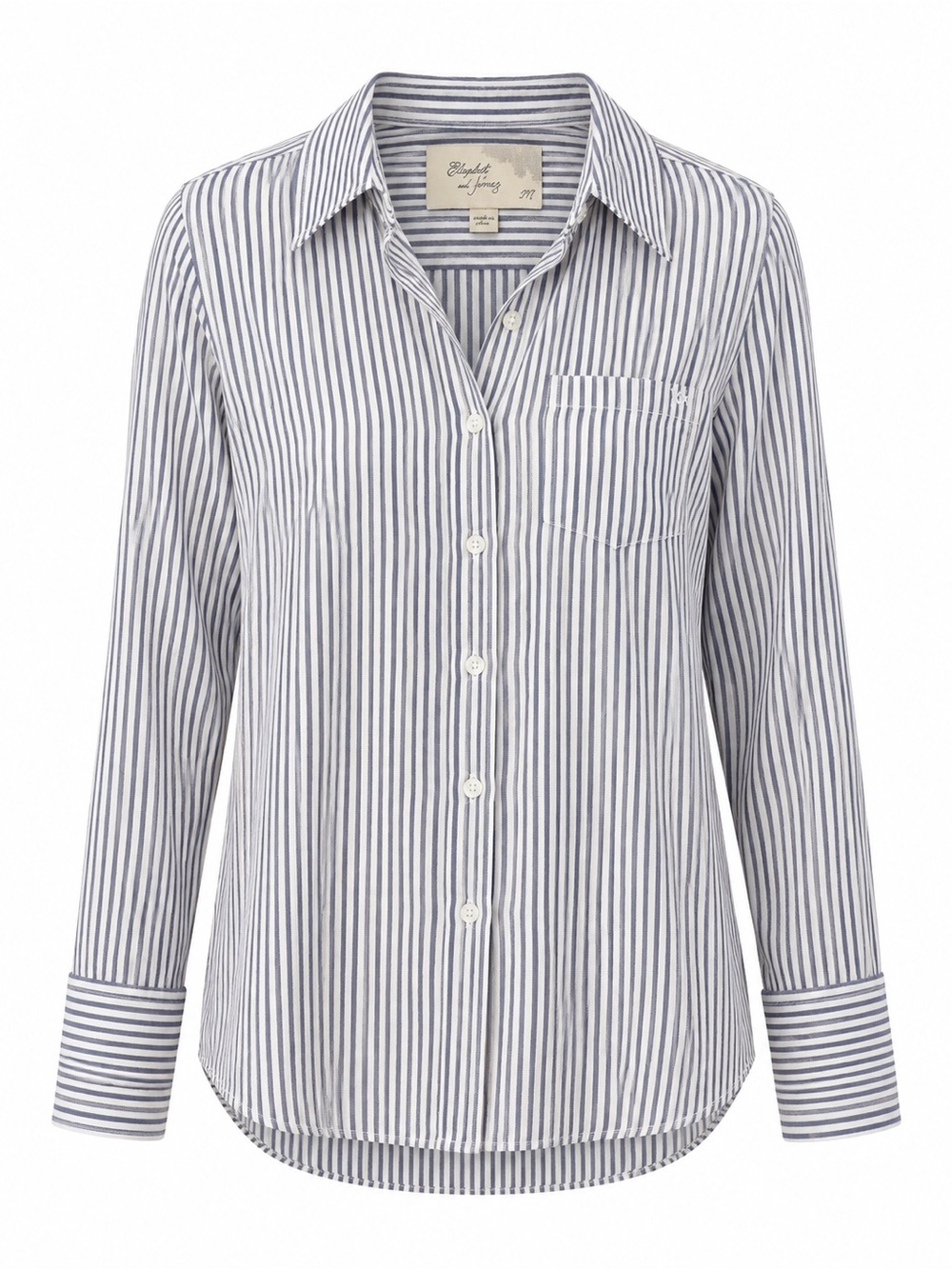 Elizabeth & James 100% Silk Striped Button Down Top Blouse Oxford Blue White Med